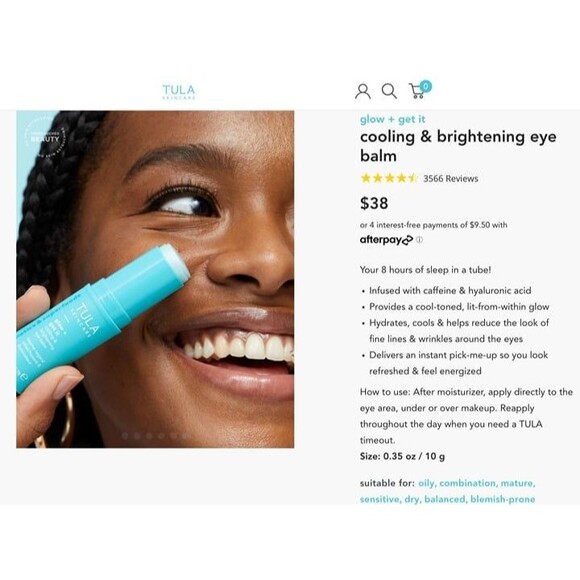 NIB! TULA Skincare Glow + Get It Cooling & Brightening Eye Balm Stick Undereyes - Picture 11 of 11